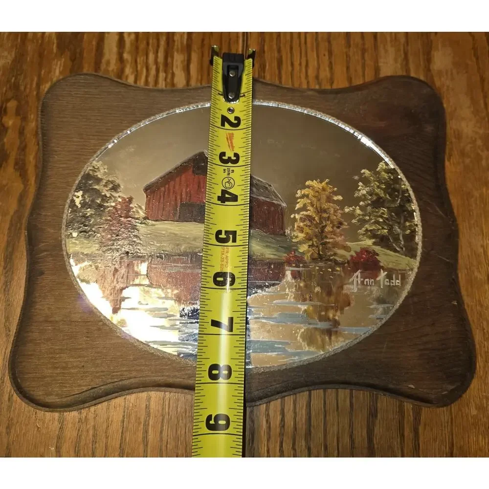 Vtg 70s MCM Hand Painted Mirror Barn Scene Wood Artist Signed Ann Todd Country